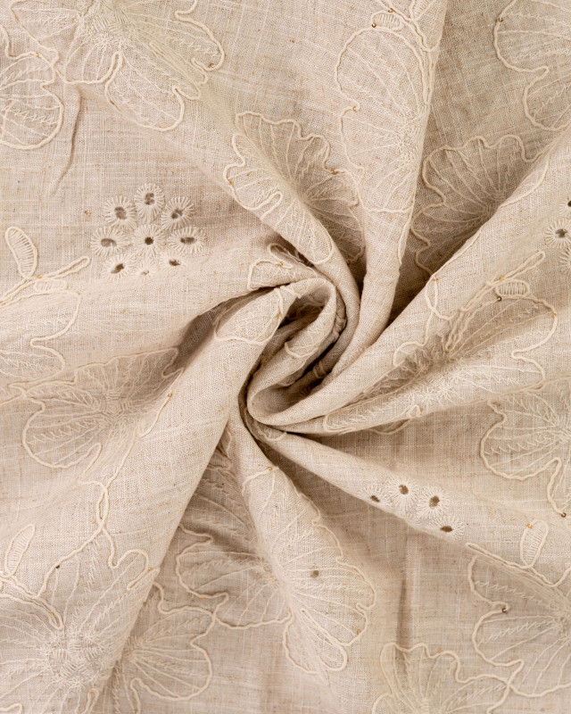 Viscose Lin Brodé Fleurs et Sequins Dorés - Mercerine