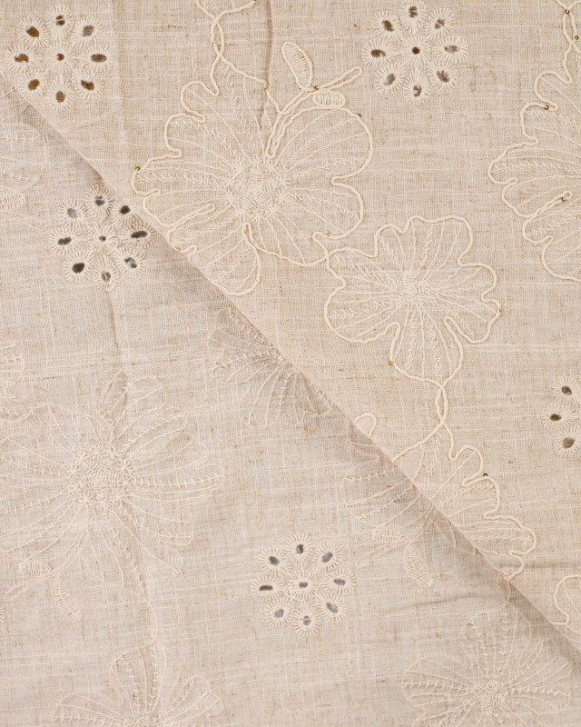 Viscose Lin Brodé Fleurs et Sequins Dorés - Mercerine