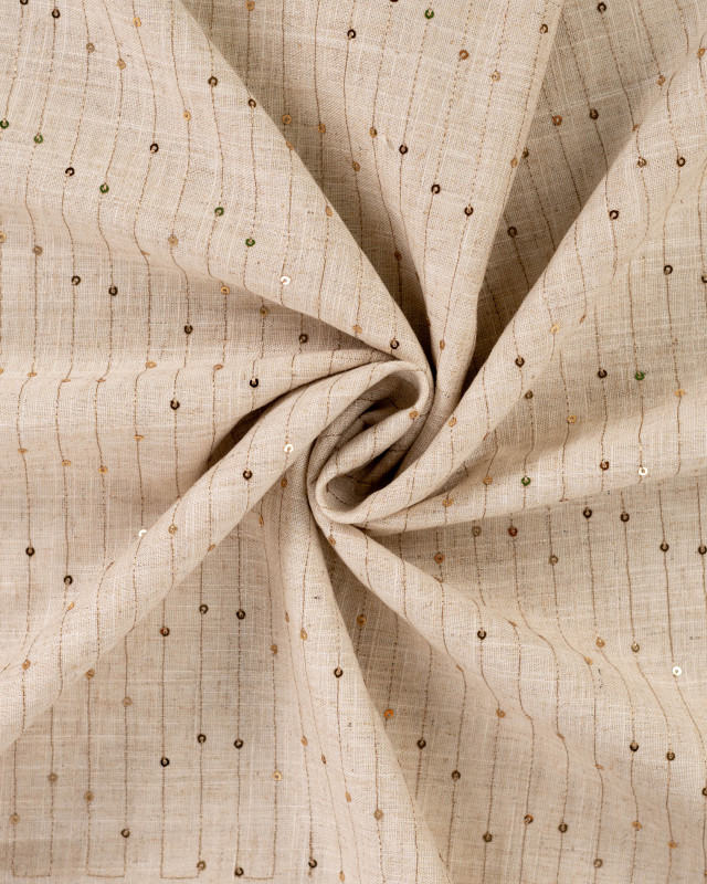 Viscose Lin Rayures Brodées et Sequins Dorés - Mercerine