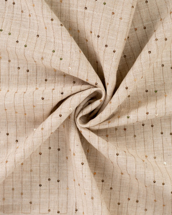 Viscose Lin Rayures Brodées et Sequins Dorés - Mercerine