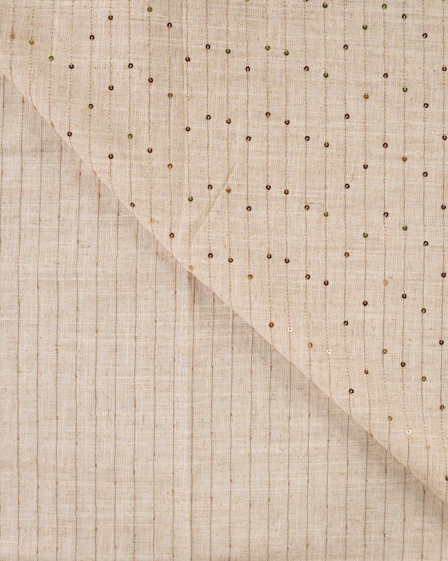 Viscose Lin Rayures Brodées et Sequins Dorés - Mercerine