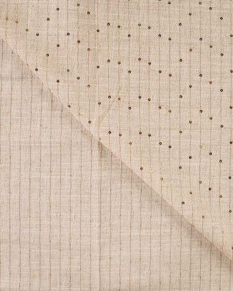 Viscose Lin Rayures Brodées et Sequins Dorés - Mercerine