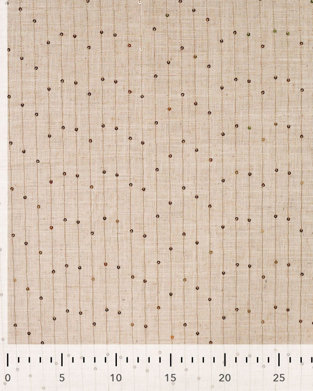 Viscose Lin Rayures Brodées et Sequins Dorés - Mercerine
