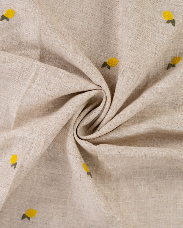 Viscose Lin Fond Naturel Citrons Brodés - Mercerine