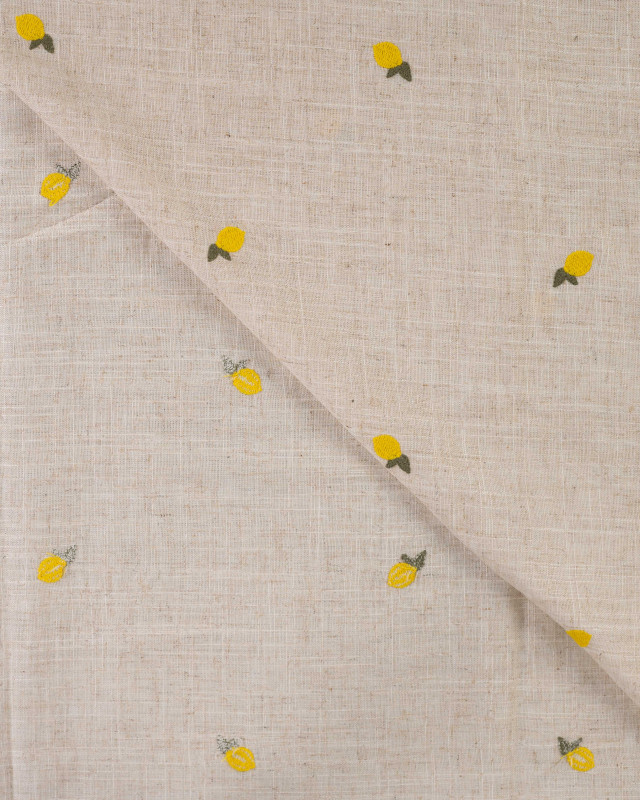 Viscose Lin Fond Naturel Citrons Brodés - Mercerine