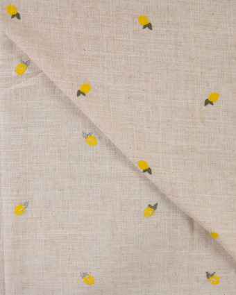 Viscose Lin Fond Naturel Citrons Brodés - Mercerine