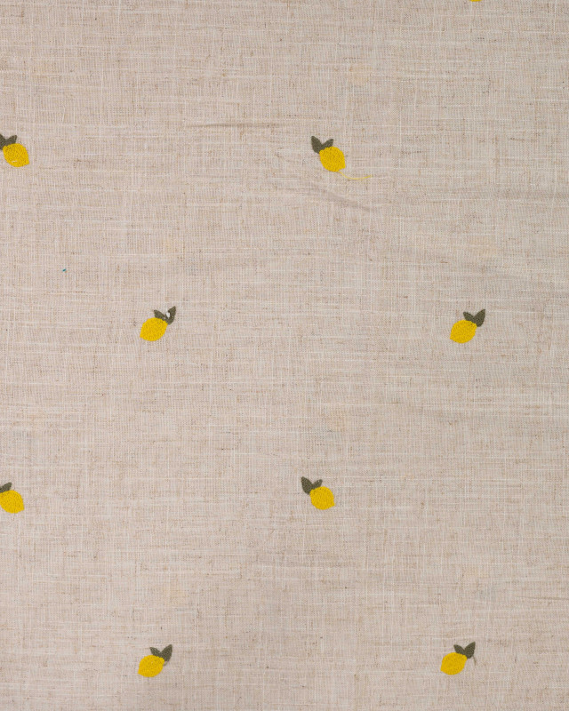 Viscose Lin Fond Naturel Citrons Brodés - Mercerine