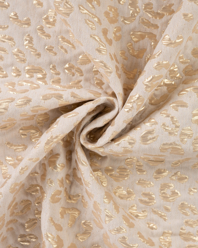 Tissu Jacquard Lin et Coton Recyclé Léopard Doré - Mercerine