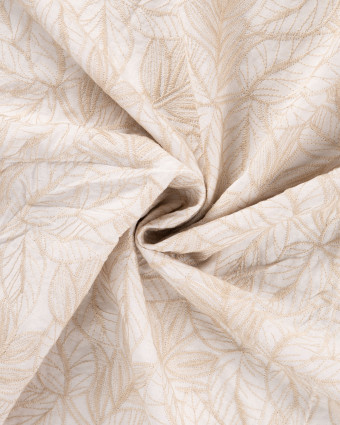 Tissu Coton Brodé Feuillage Beige Naturel - Mercerine