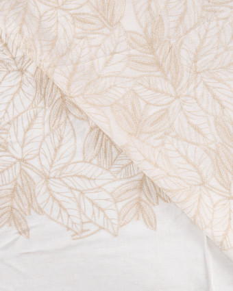 Tissu Coton Brodé Feuillage Beige Naturel - Mercerine