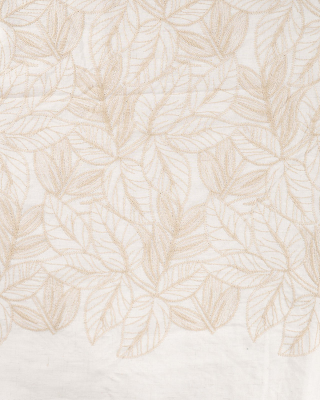 Tissu Coton Brodé Feuillage Beige Naturel - Mercerine