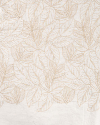 Tissu Coton Brodé Feuillage Beige Naturel - Mercerine