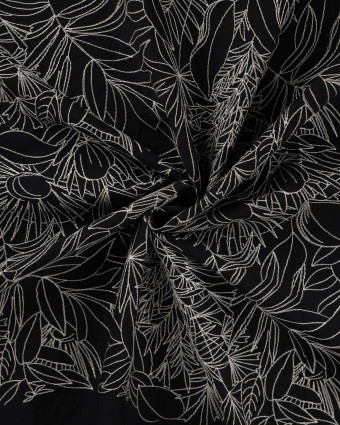 Tissu Coton Brodé Noir Motif Floral Brodé - Mercerine