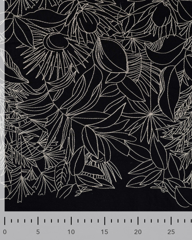Tissu Coton Brodé Noir Motif Floral Brodé - Mercerine