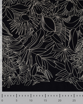 Tissu Coton Brodé Noir Motif Floral Brodé - Mercerine