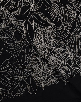 Tissu Coton Brodé Noir Motif Floral Brodé - Mercerine