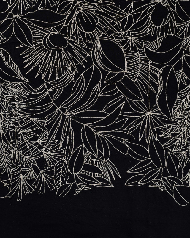 Tissu Coton Brodé Noir Motif Floral Brodé - Mercerine