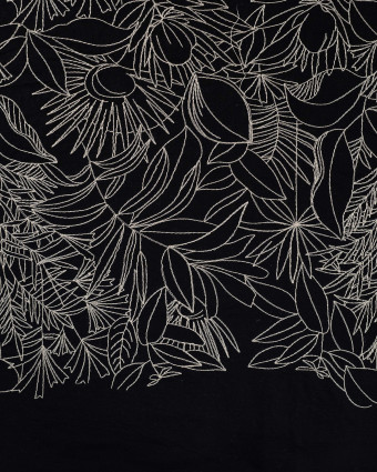 Tissu Coton Brodé Noir Motif Floral Brodé - Mercerine