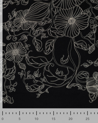 Tissu Coton Brodé Noir Motif Fleuri Brodé - Mercerine