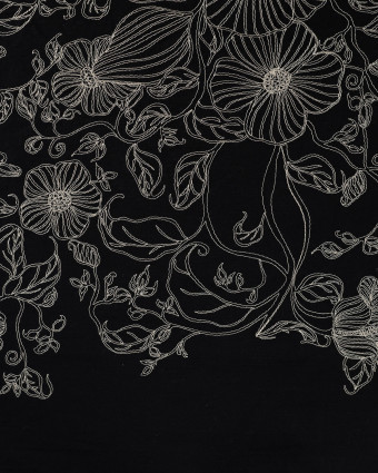 Tissu Coton Brodé Noir Motif Fleuri Brodé - Mercerine