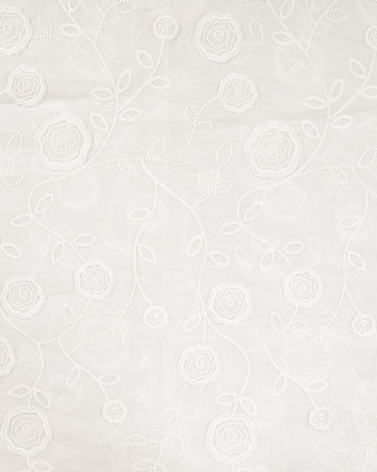 Tissu Coton Blanc Roses Bordées Ton sur Ton  - Mercerine