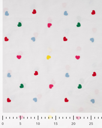 Tissu Coton Blanc Brodé Petits Coeurs Multicolores - Mercerine