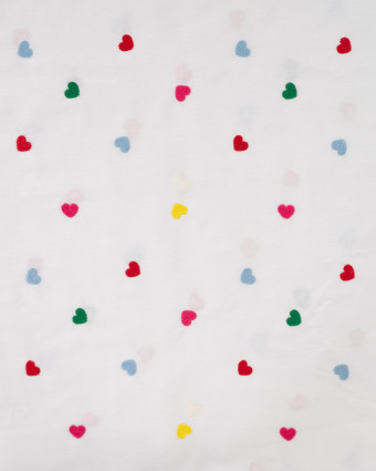 Tissu Coton Blanc Brodé Petits Coeurs Multicolores - Mercerine