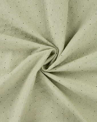 Tissu Coton Brodé Fleuri Festonné Vert Sauge - Mercerine