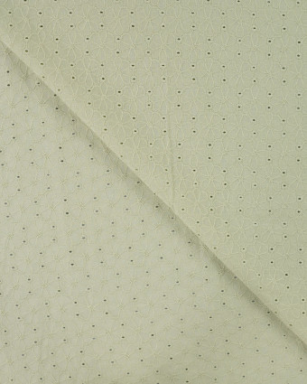 Tissu Coton Brodé Fleuri Festonné Vert Sauge - Mercerine