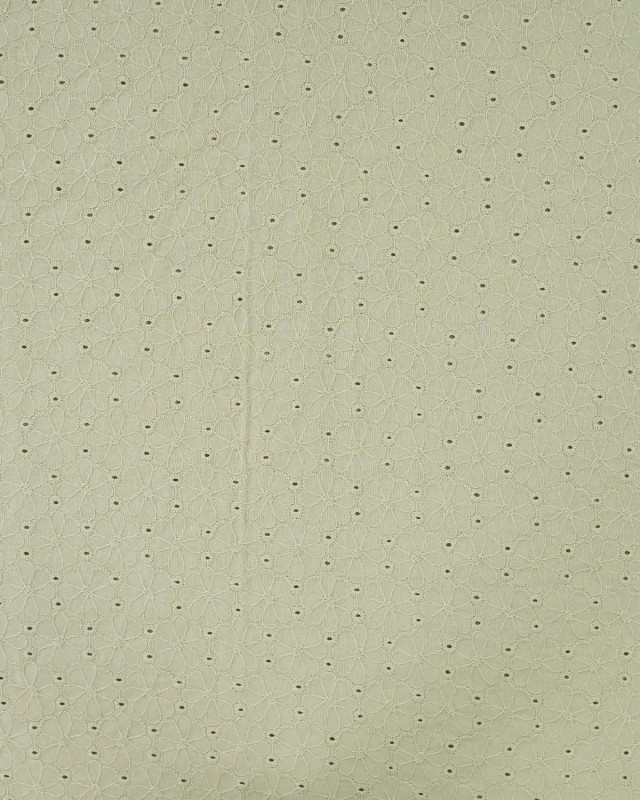 Tissu Coton Brodé Fleuri Festonné Vert Sauge - Mercerine