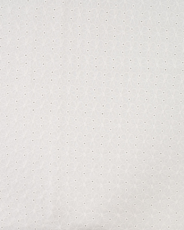 Tissu Coton Brodé Fleuri Festonné Blanc - Mercerine
