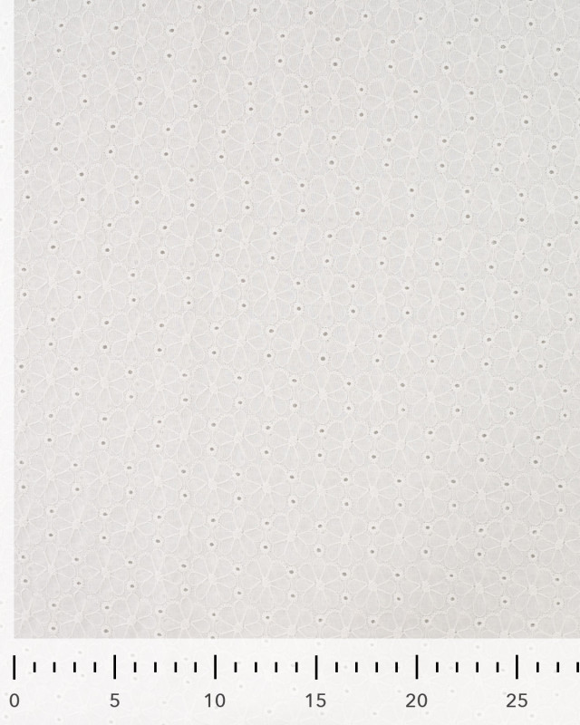 Tissu Coton Brodé Fleuri Festonné Blanc - Mercerine
