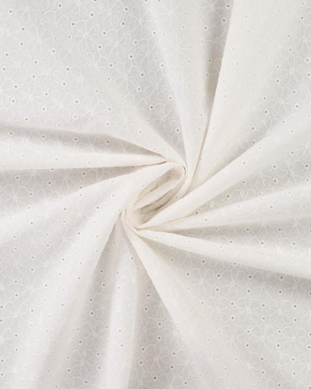 Tissu Coton Brodé Fleuri Festonné Blanc - Mercerine