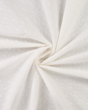 Tissu Coton Brodé Fleuri Festonné Blanc - Mercerine