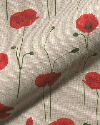 Tissu Effet Lin Coquelicot - Mercerine