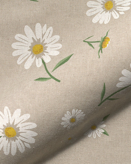 Tissu Effet Lin Marguerites - Mercerine
