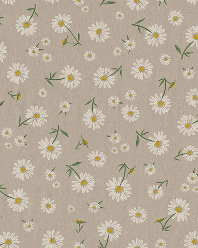 Tissu Effet Lin Marguerites - Mercerine