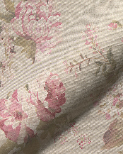 Tissu Effet Lin Pivoines Roses - Mercerine