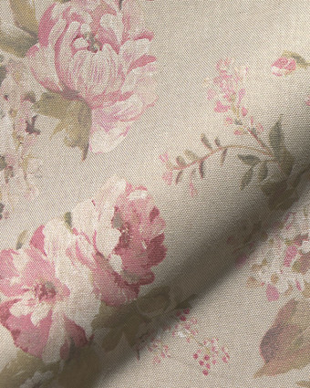 Tissu Effet Lin Pivoines Roses - Mercerine