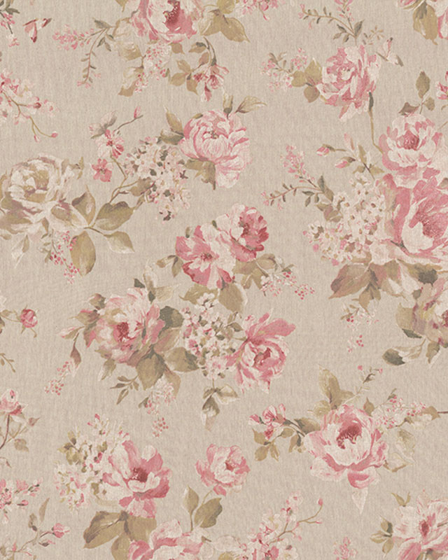 Tissu Effet Lin Pivoines Roses - Mercerine