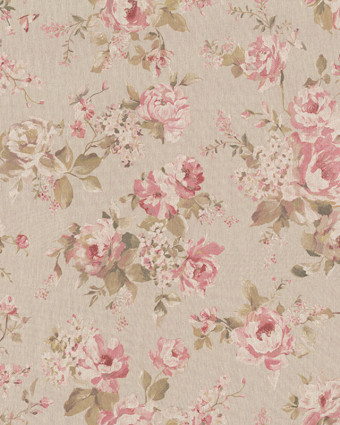 Tissu Effet Lin Pivoines Roses - Mercerine