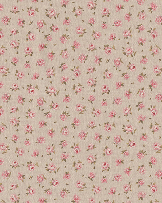 Tissu Effet Lin Petites Roses - Mercerine