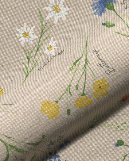 Tissu Effet Lin Fleurs des Champs - Mercerine