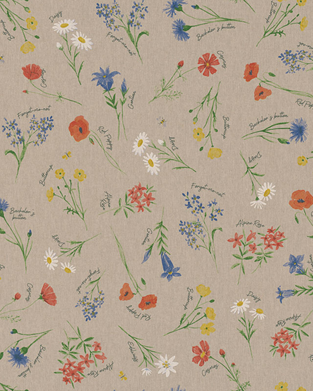 Tissu Effet Lin Fleurs des Champs - Mercerine