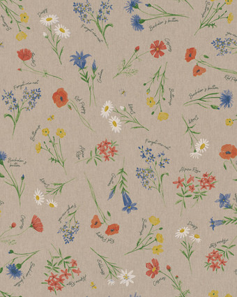 Tissu Effet Lin Fleurs des Champs - Mercerine