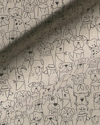 Tissu Effet Lin Petits Chiens - Mercerine