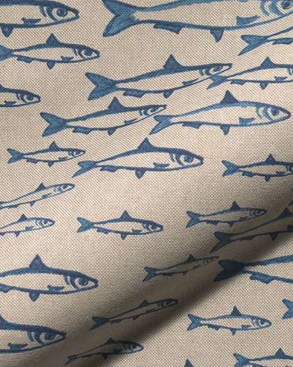 Tissu Effet Lin Poissons Bleus - Mercerine