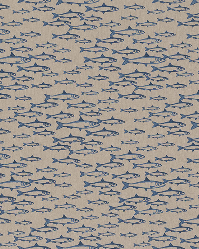 Tissu Effet Lin Poissons Bleus - Mercerine