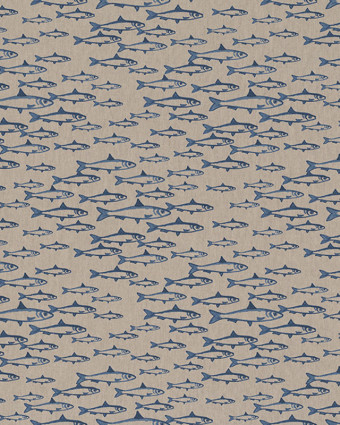 Tissu Effet Lin Poissons Bleus - Mercerine