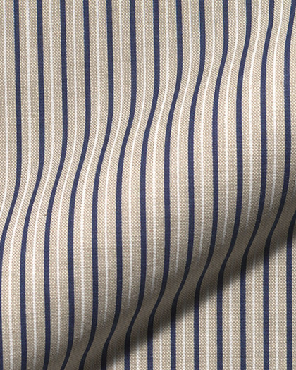 Tissu Effet Lin Rayures Bleues - Mercerine